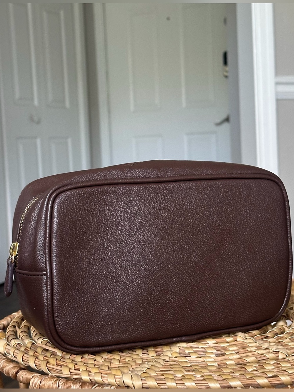 Mark & Graham Dark Brown Pebbled Leather Dopp Kit Toiletry Zip Bag